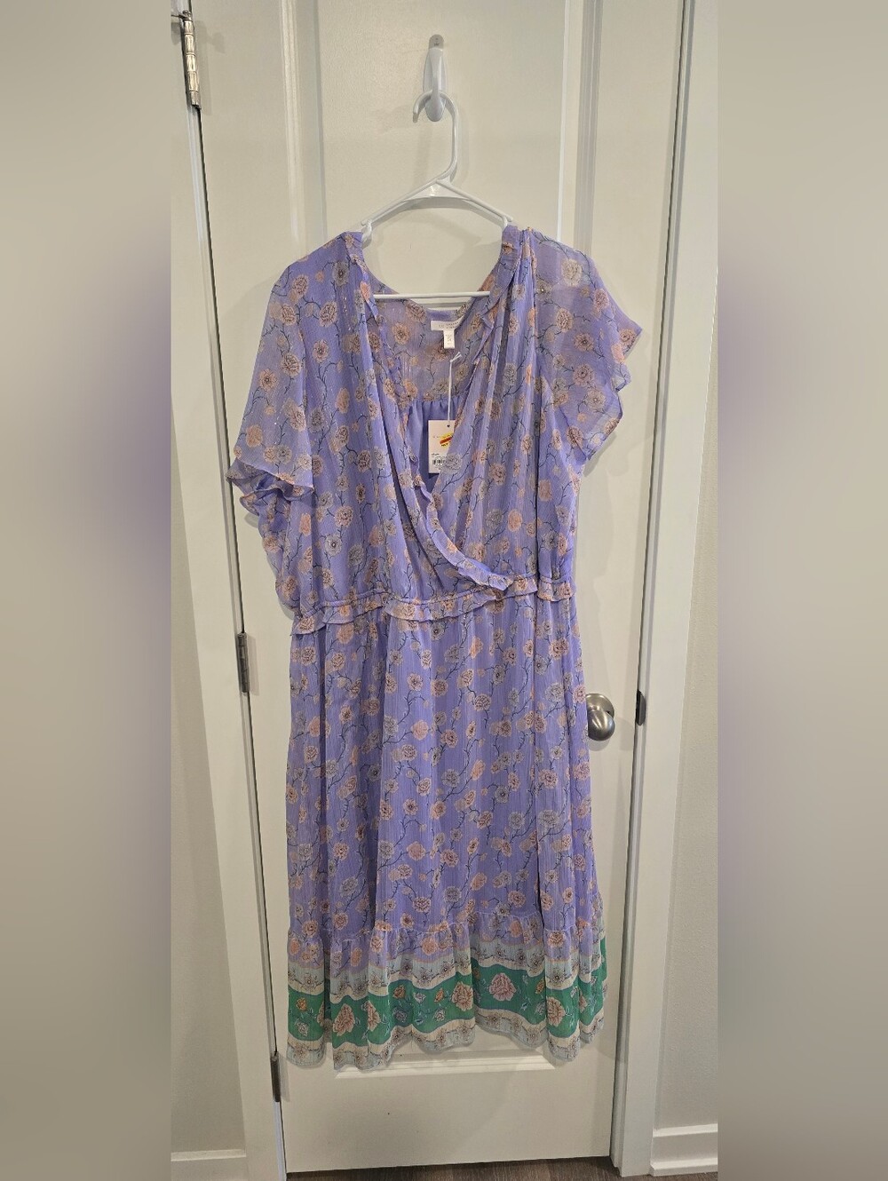 LC Lauren Conrad Lavender Floral Wrap-Style Midi Dress with Green Border Size 3X